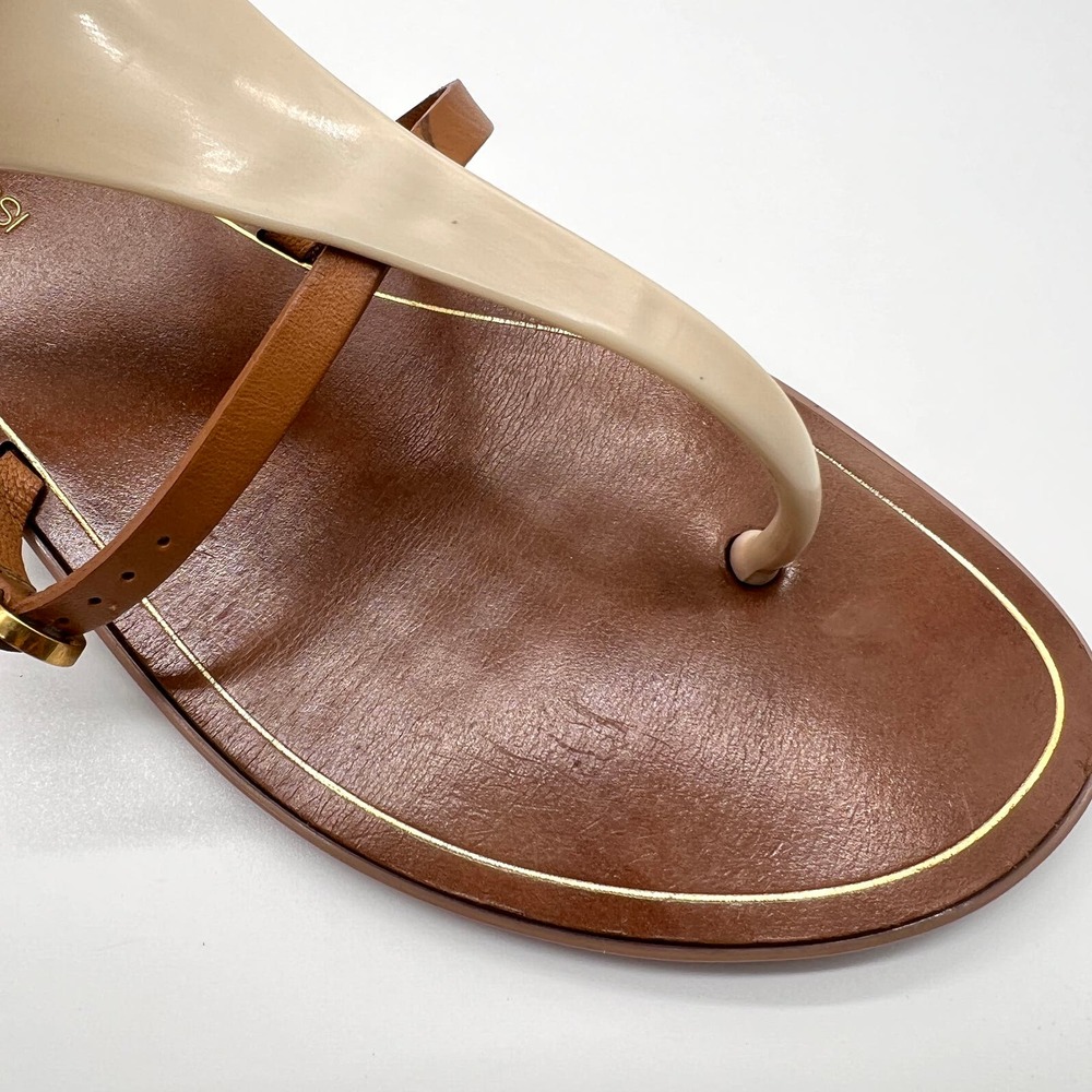 SERGIO ROSSI Shoes Womens 38 Cream Brown T-strap Jelly Sandal Thong Flip Flop - Picture 11 of 12